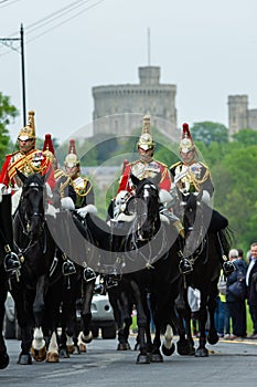 Windsor, UK - May 18 2019: The Household Cavalry mark their departure from Comberme Barracks