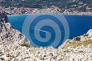 Mountians with sea and city Baska, island Krk Croatia photo
