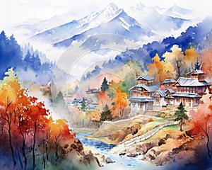 Mountn village is in the autumn season. photo