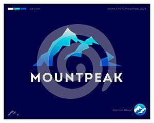 Mountpeak logo. Letters and silhouette of icepeaks. Emblem for sport clothing.