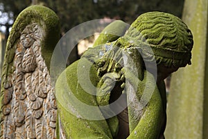 Mourning angel at the cemetery in Jaromer, Czech Republic.