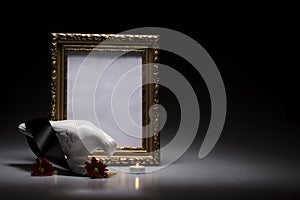 Mourning dove with blank gold frame for sympathy card