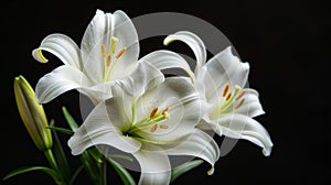 Mourning lily on dark background with empty space for text placement, suitable for somber occasions