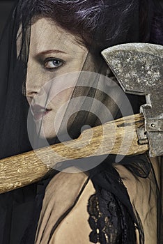 Mourning Widow with Axe - Close-up