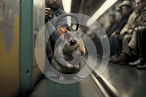 mouse animal on new york city subway underground metro train illustration generative ai