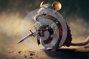 Mouse animal portrait dressed as a warrior fighter or combatant soldier concept. Ai generated