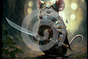 Mouse animal portrait dressed as a warrior fighter or combatant soldier concept. Ai generated photo