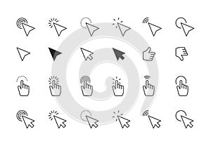 Mouse arrow cursor. ui interface pointer hand digital symbols for computer display screen. vector interactive icons set