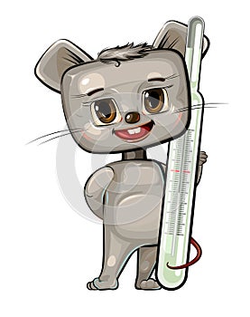 Mouse,Baby measure temperature. Children's medicine. Background cartoon illustration for children. Cheerful animal