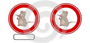 Mouse with big moustache in red road sign with text on white background - vector