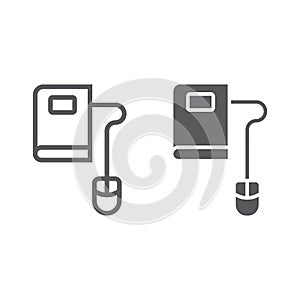 Mouse and book line and glyph icon, e learning