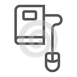 Mouse and book line icon, e learning