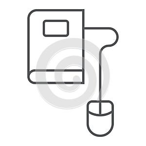 Mouse and book thin line icon, e learning