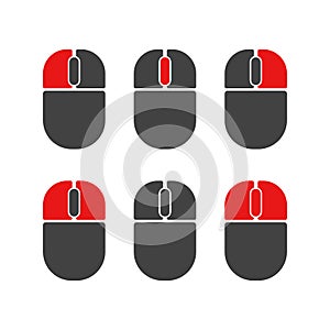 Mouse buttons click isolated vector icons set. Computer mouse buttons left click, scroll, right click, both