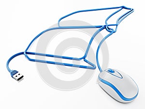 Mouse cable formes a book shape. 3D illustration