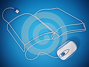 Mouse cable formes a book shape. 3D illustration
