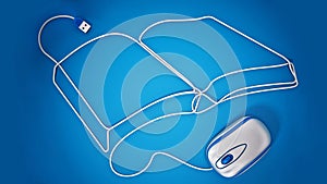 Mouse cable formes a book shape. 3D illustration