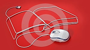 Mouse cable formes a book shape. 3D illustration
