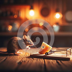 A mouse carefully avoids the dangers of the mouse trap