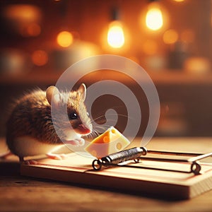 A mouse carefully avoids the dangers of the mouse trap