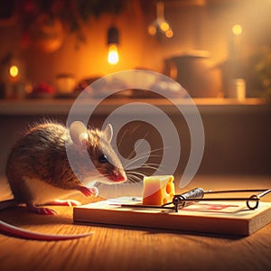 A mouse carefully avoids the dangers of the mouse trap