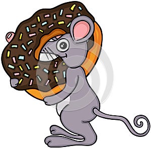 Mouse with chocolate cake donut photo
