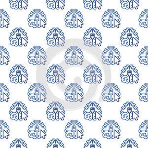 Mouse Click on AI Brain vector Artificial Intelligence outline seamless pattern