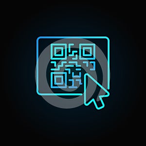 Mouse click on button with QR code vector blue line icon on dark