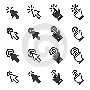 Mouse Click Cursor Arrow and Hand Icons Set. Vector photo