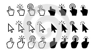 Mouse click cursor set. Hand Cursor. Click icon. Mouse pointer set.