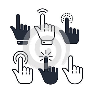 Mouse click cursor set. Pointer hand click. Vector stock illustration.