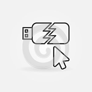 Mouse click on Damaged USB Stick vector outline icon