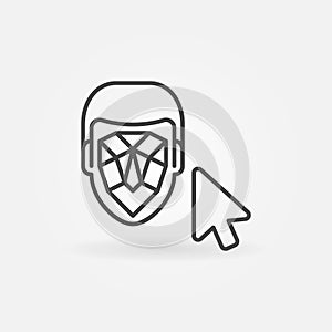 Mouse Click on Face Recognition vector line icon