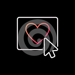 Mouse click on Heart Button vector colorful outline icon or sign