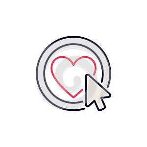 Mouse Click on Heart Button vector Like concept colored icon