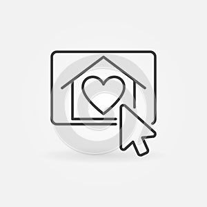 Mouse Click on House with Heart button outline vector icon