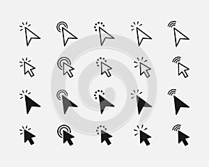 Mouse click icon. Set of computer mouse click cursor icons.