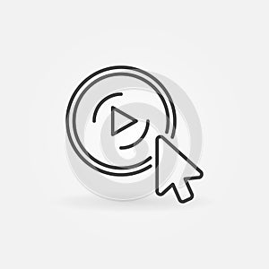 Mouse click on round video player button vector outline icon