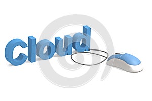 Mouse with cloud word isolated