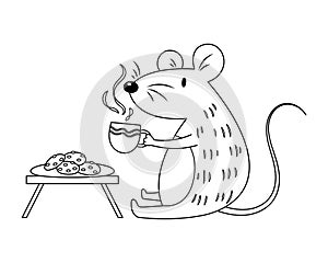 A Mouse with Coffee and Cookies Colorless