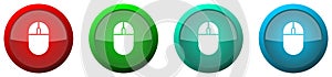 Mouse, computer round glossy web icon set, colorful buttons isolated on white background