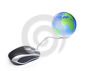 Mouse connected to earth globe