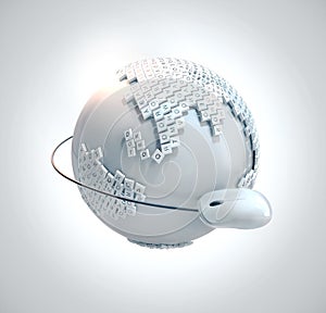 Mouse connected to earth globe with keyboard