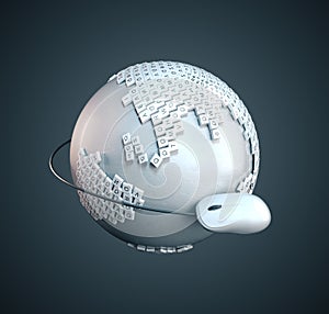 Mouse connected to earth globe with keyboard