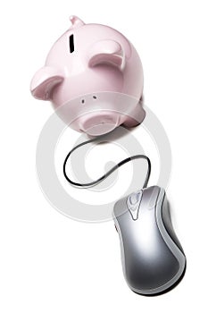Mouse connected to a piggy bank