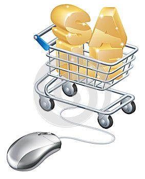 Mouse connected to trolley web sale concept