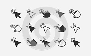 Mouse cursor arrows and hands icon set