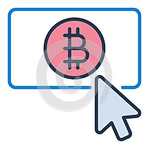 Mouse cursor on Bitcoin button vector Crypto Currency colored icon or symbol