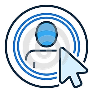 Mouse Cursor on Circle with Man vector Computer Click concept blue icon