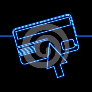 Mouse cursor and credit card icon neon glow vector concept